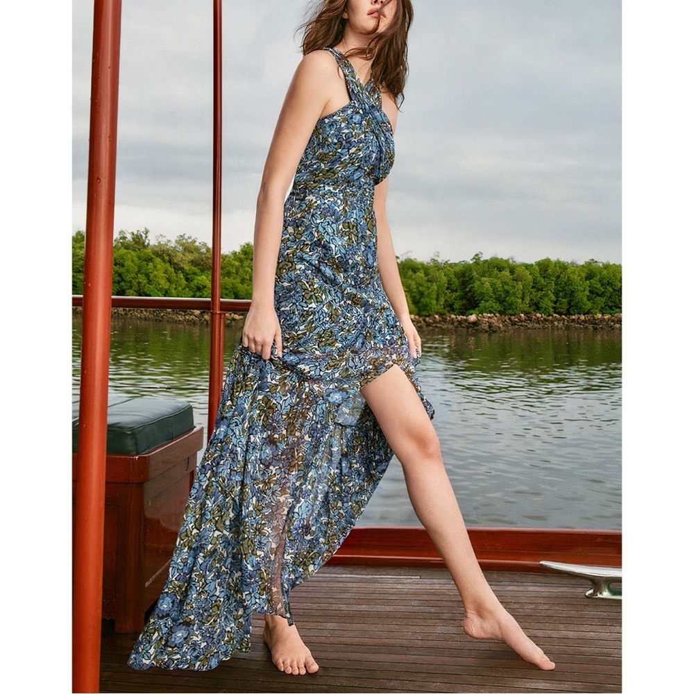 Veronica Beard Maxi Silk Floral Halter-Neck Florencia Dress